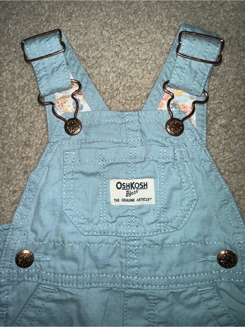 OshKosh B'gosh Teal-Blue Baby Girl Floral Fall Overalls - Size 3M